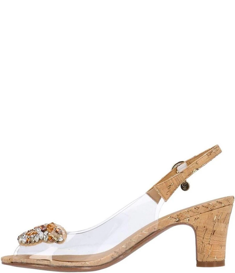 J. Renee Gloriana Cork Jewel Butterfly Ornament Vinyl Peep Toe Slingback Pumps