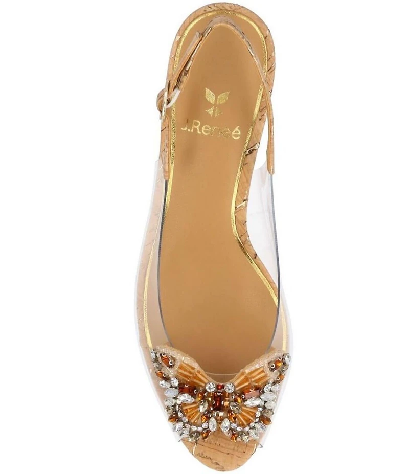J. Renee Gloriana Cork Jewel Butterfly Ornament Vinyl Peep Toe Slingback Pumps