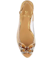 J. Renee Gloriana Cork Jewel Butterfly Ornament Vinyl Peep Toe Slingback Pumps