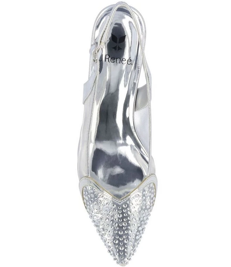 J. Renee Gwyn Metallic Mesh Rhinestone Vinyl Slingback Kitten Heel Dress Pumps