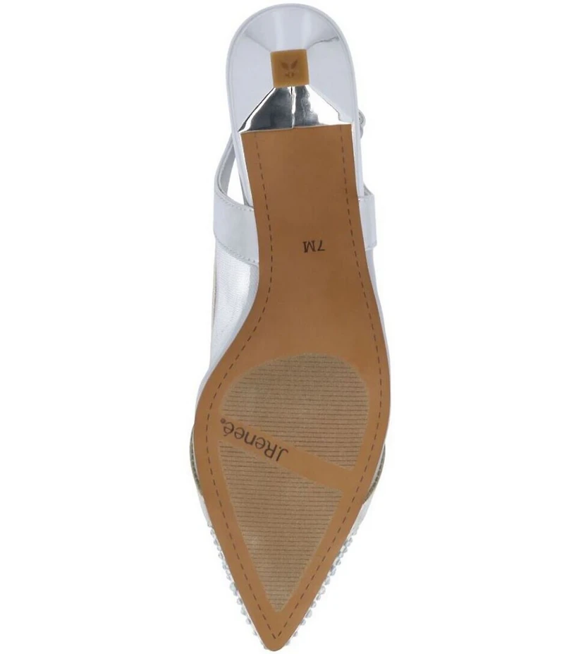 J. Renee Gwyn Metallic Mesh Rhinestone Vinyl Slingback Kitten Heel Dress Pumps