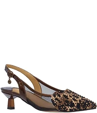 J. Renee Gwyn Patent Mesh Leopard Print Rhinestone Embellished Slingback Pumps