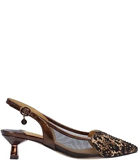J. Renee Gwyn Patent Mesh Leopard Print Rhinestone Embellished Slingback Pumps