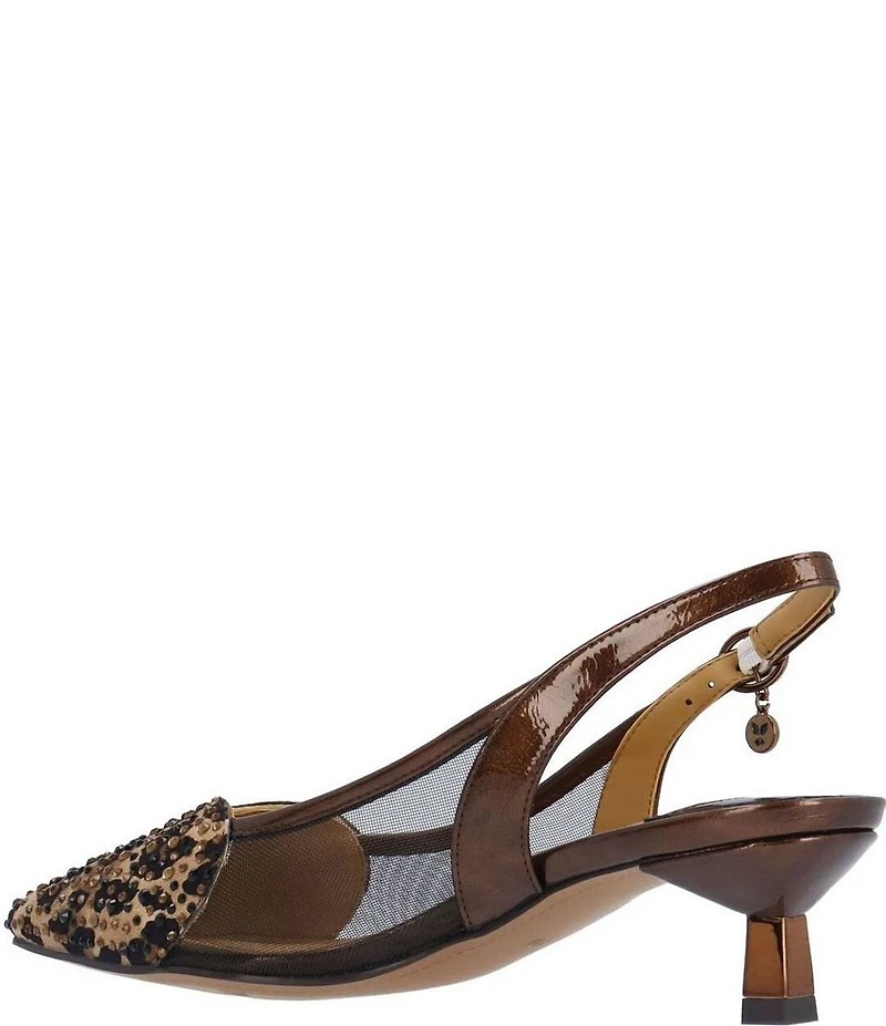 J. Renee Gwyn Patent Mesh Leopard Print Rhinestone Embellished Slingback Pumps