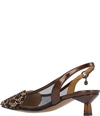 J. Renee Gwyn Patent Mesh Leopard Print Rhinestone Embellished Slingback Pumps