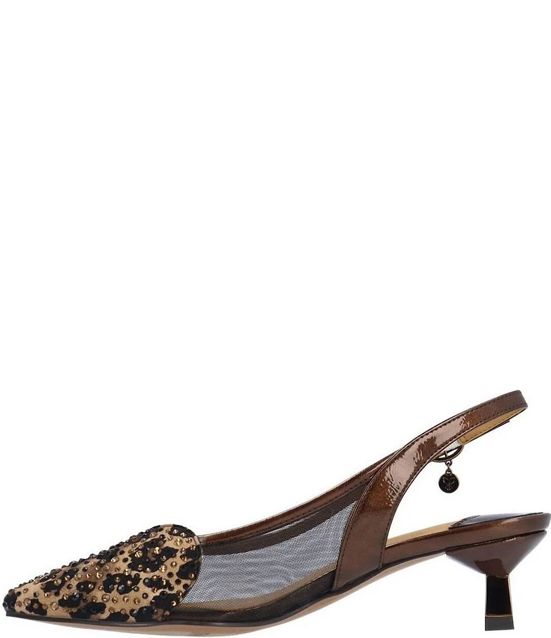 J. Renee Gwyn Patent Mesh Leopard Print Rhinestone Embellished Slingback Pumps