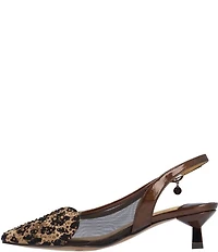 J. Renee Gwyn Patent Mesh Leopard Print Rhinestone Embellished Slingback Pumps