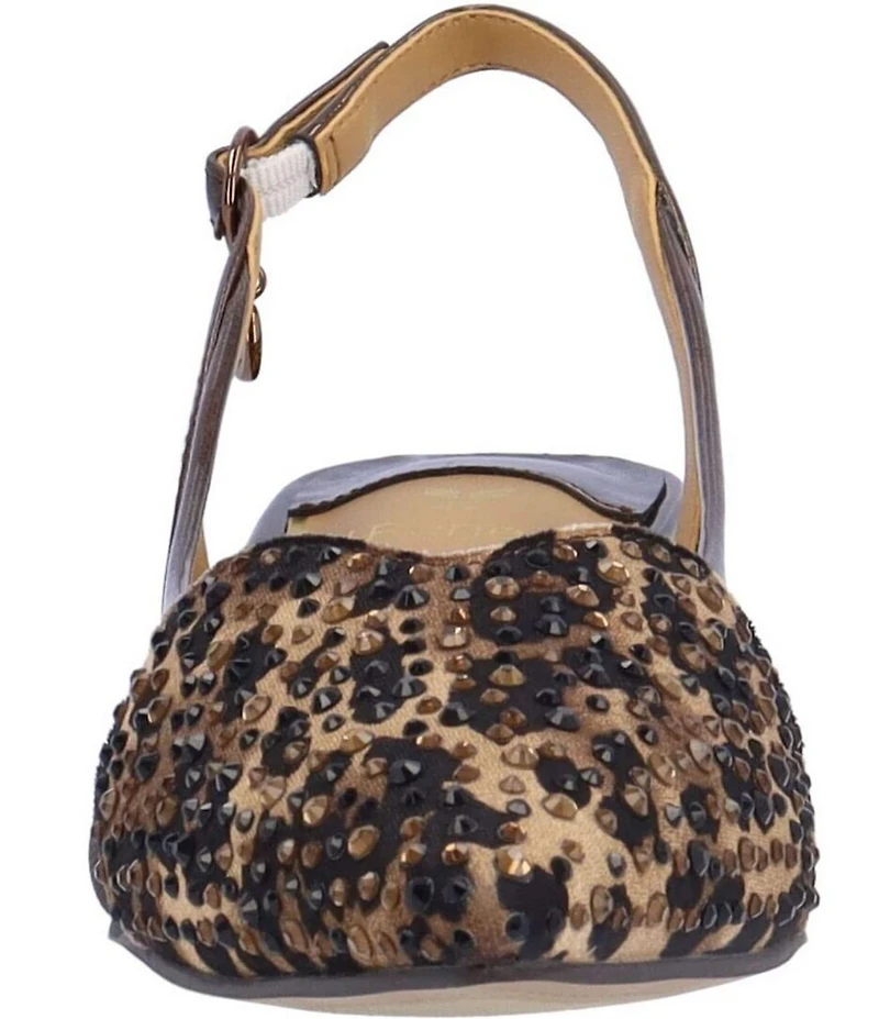 J. Renee Gwyn Patent Mesh Leopard Print Rhinestone Embellished Slingback Pumps