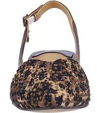 J. Renee Gwyn Patent Mesh Leopard Print Rhinestone Embellished Slingback Pumps