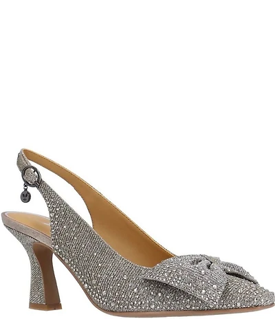 J. Renee Harlan Glitter Rhinestone Bow Slingback Pumps