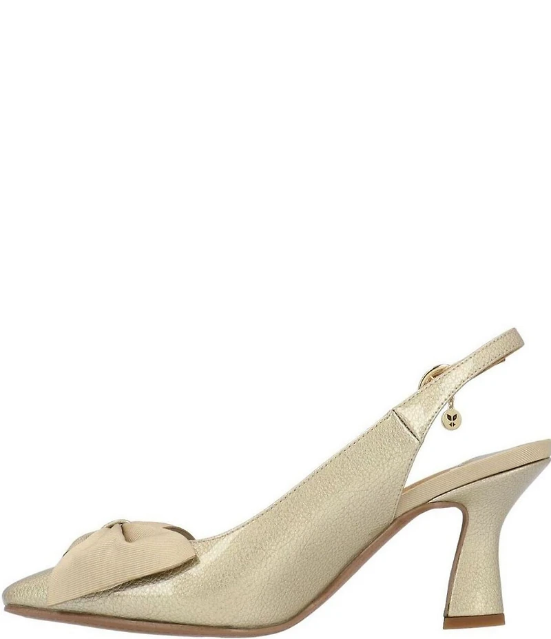 J. Renee Harlan Patent Grosgrain Bow Slingback Pumps