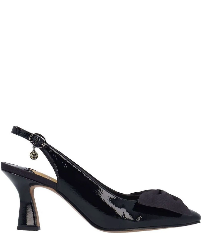 J. Renee Harlan Patent Grosgrain Bow Slingback Pumps