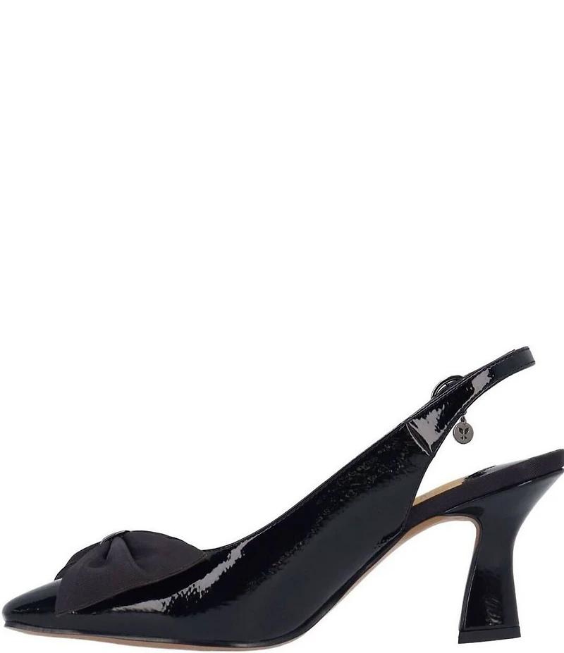 J. Renee Harlan Patent Grosgrain Bow Slingback Pumps