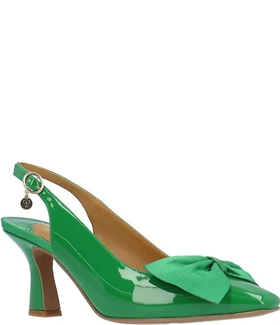 J. Renee Harlan Patent Grosgrain Bow Slingback Pumps