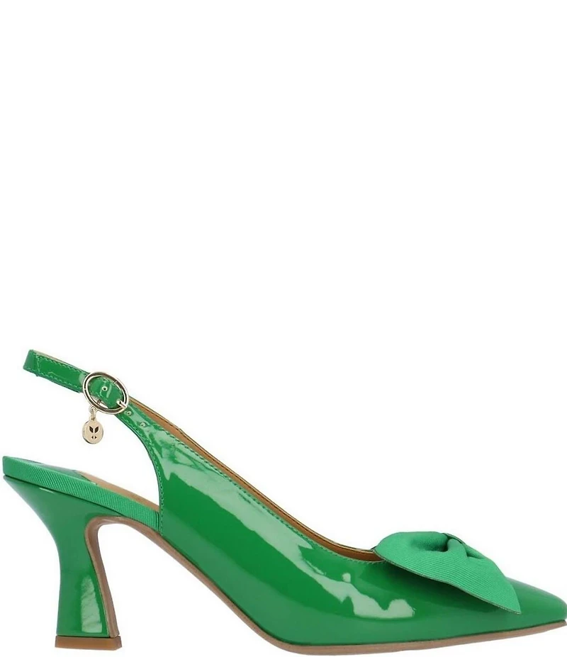 J. Renee Harlan Patent Grosgrain Bow Slingback Pumps
