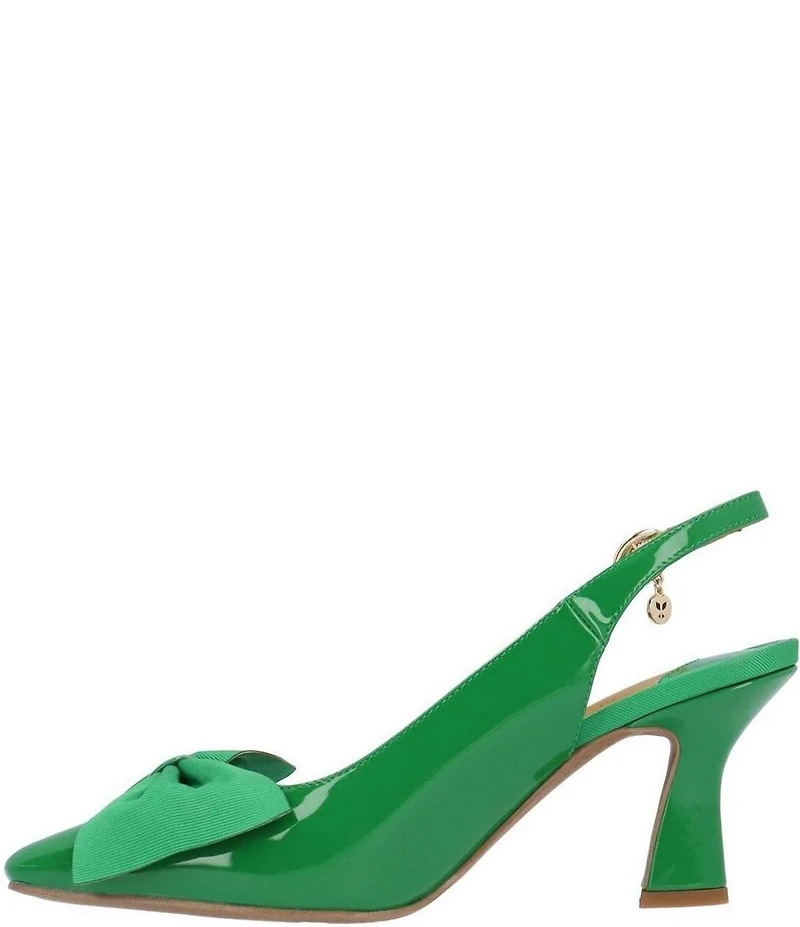 J. Renee Harlan Patent Grosgrain Bow Slingback Pumps