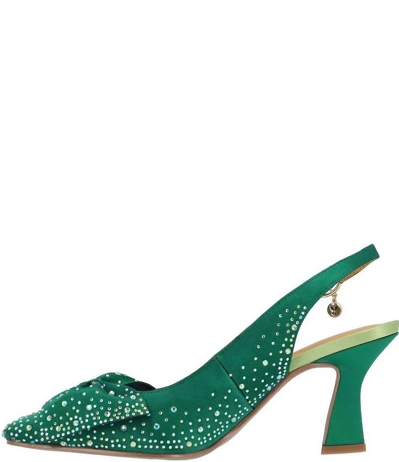 J. Renee Harlan Satin Rhinestone Bow Slingback Pumps