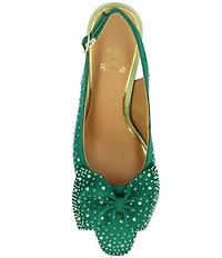 J. Renee Harlan Satin Rhinestone Bow Slingback Pumps