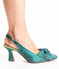 J. Renee Harlan Satin Rhinestone Bow Slingback Pumps