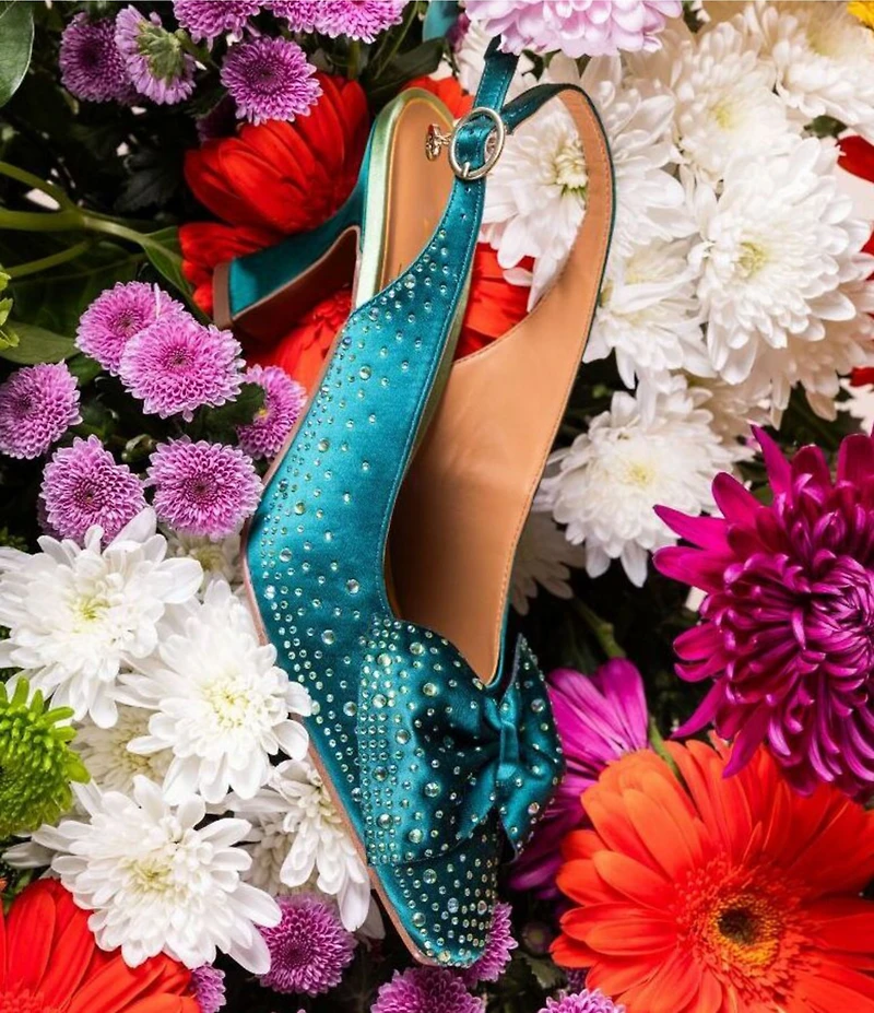 J. Renee Harlan Satin Rhinestone Bow Slingback Pumps