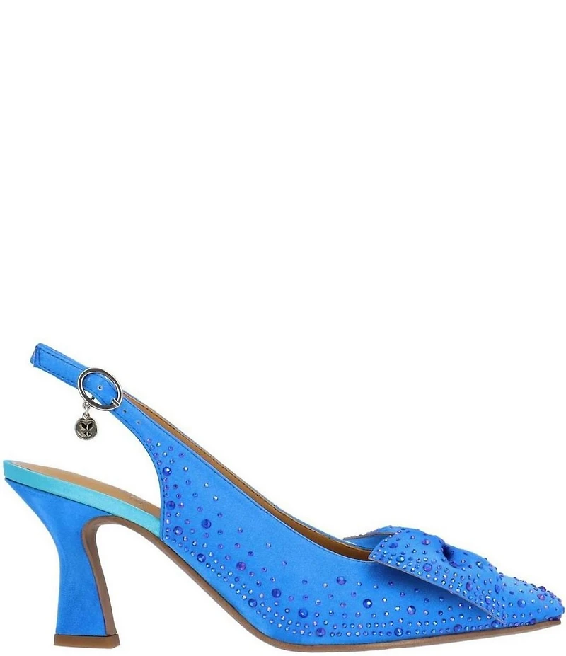 J. Renee Harlan Satin Rhinestone Bow Slingback Pumps