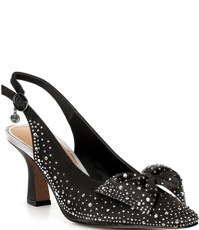 J. Renee Harlan Satin Rhinestone Bow Slingback Pumps