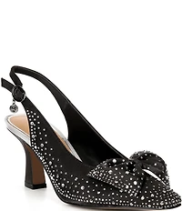 J. Renee Harlan Satin Rhinestone Bow Slingback Pumps