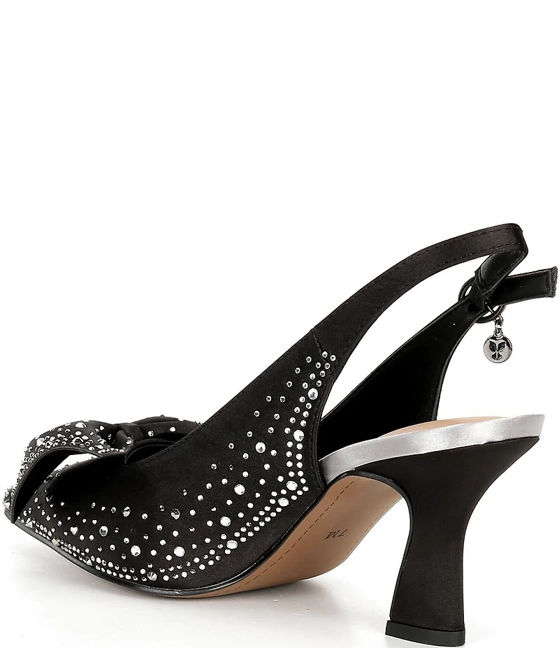 J. Renee Harlan Satin Rhinestone Bow Slingback Pumps