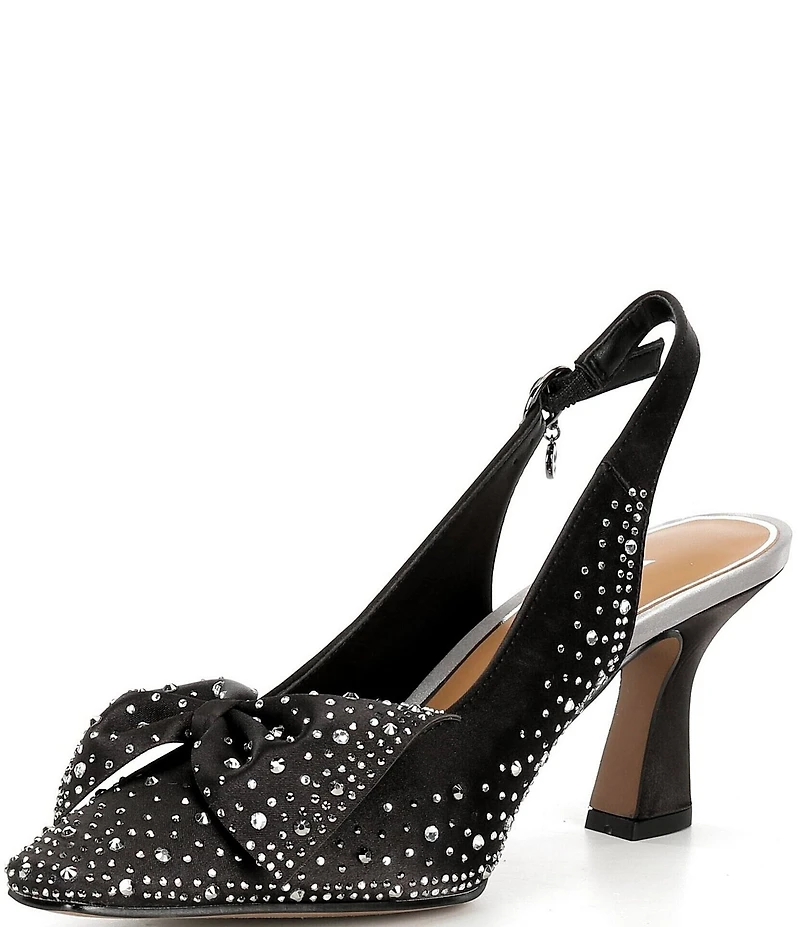 J. Renee Harlan Satin Rhinestone Bow Slingback Pumps