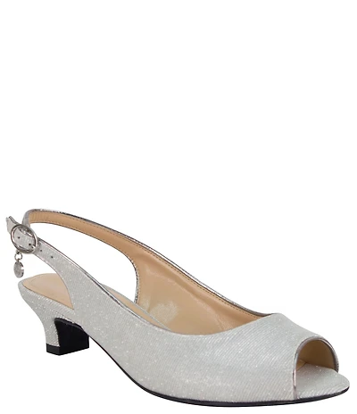 J. Renee Jenvey Glitter Slingback Peep Toe Block Heel Dress Pumps