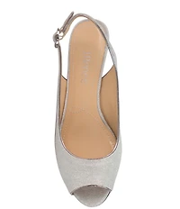 J. Renee Jenvey Glitter Slingback Peep Toe Block Heel Dress Pumps