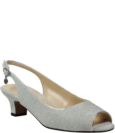 J. Renee Jenvey Glitter Slingback Peep Toe Block Heel Dress Pumps