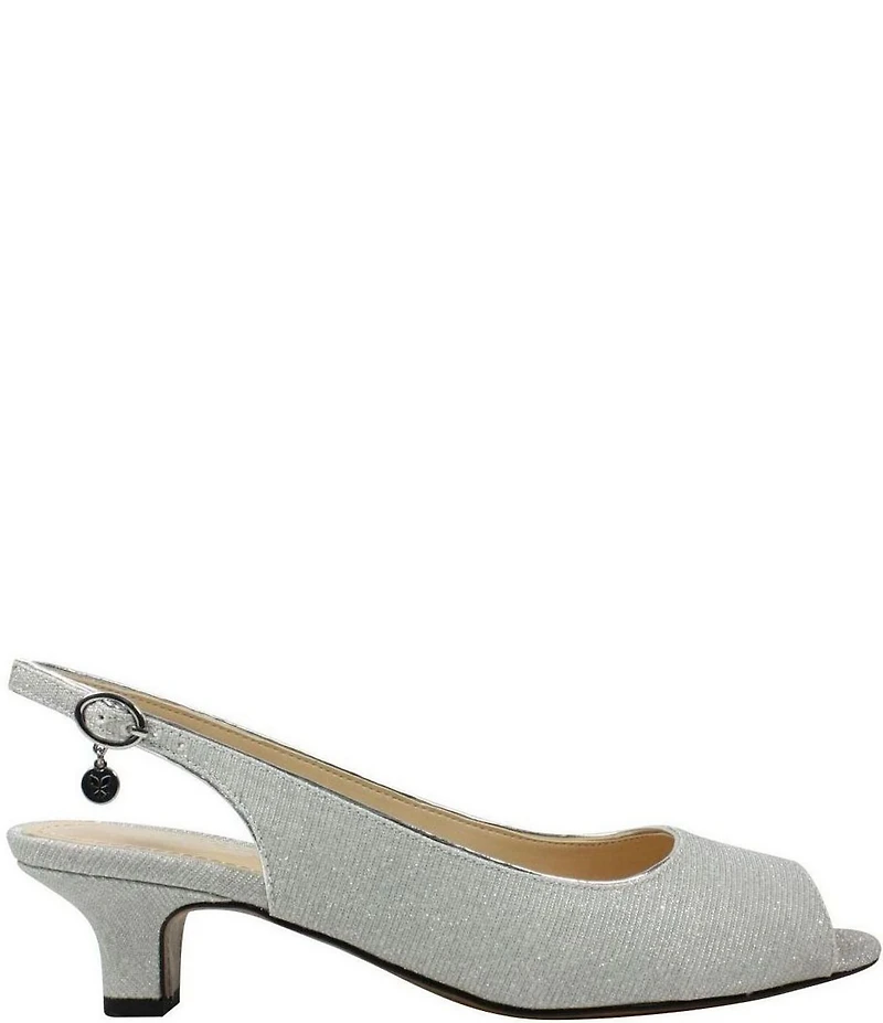 J. Renee Jenvey Glitter Slingback Peep Toe Block Heel Dress Pumps