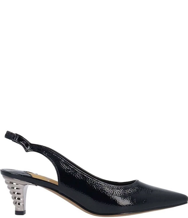 J. Renee Jeyora Crinkle Patent Pointed Toe Slingback Pumps