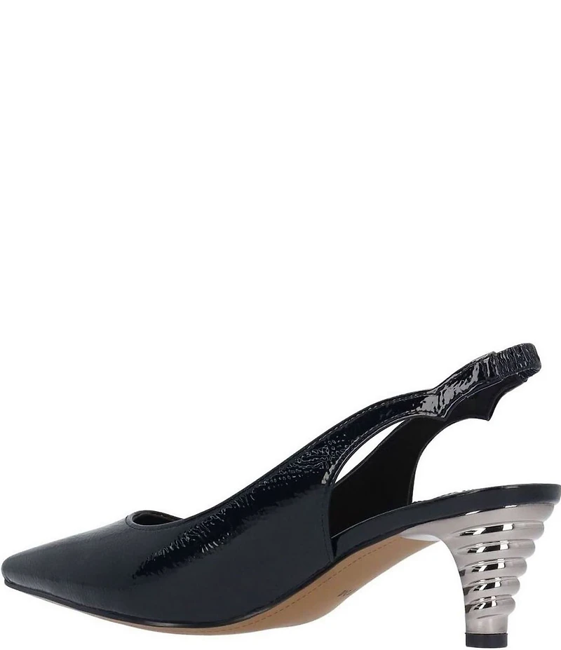 J. Renee Jeyora Crinkle Patent Pointed Toe Slingback Pumps