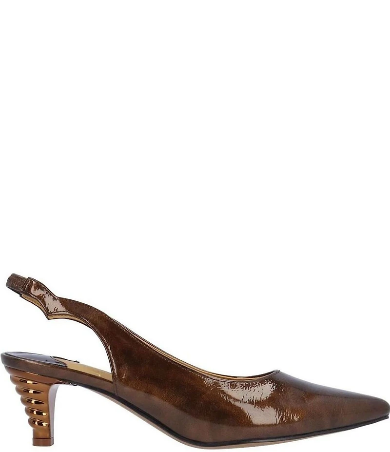 J. Renee Jeyora Crinkle Patent Pointed Toe Slingback Pumps