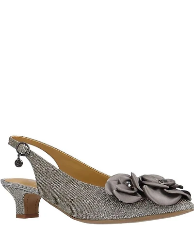 J. Renee Jozey Glitter Fabric Flower Ornament Slingback Kitten Heel Dress Pumps