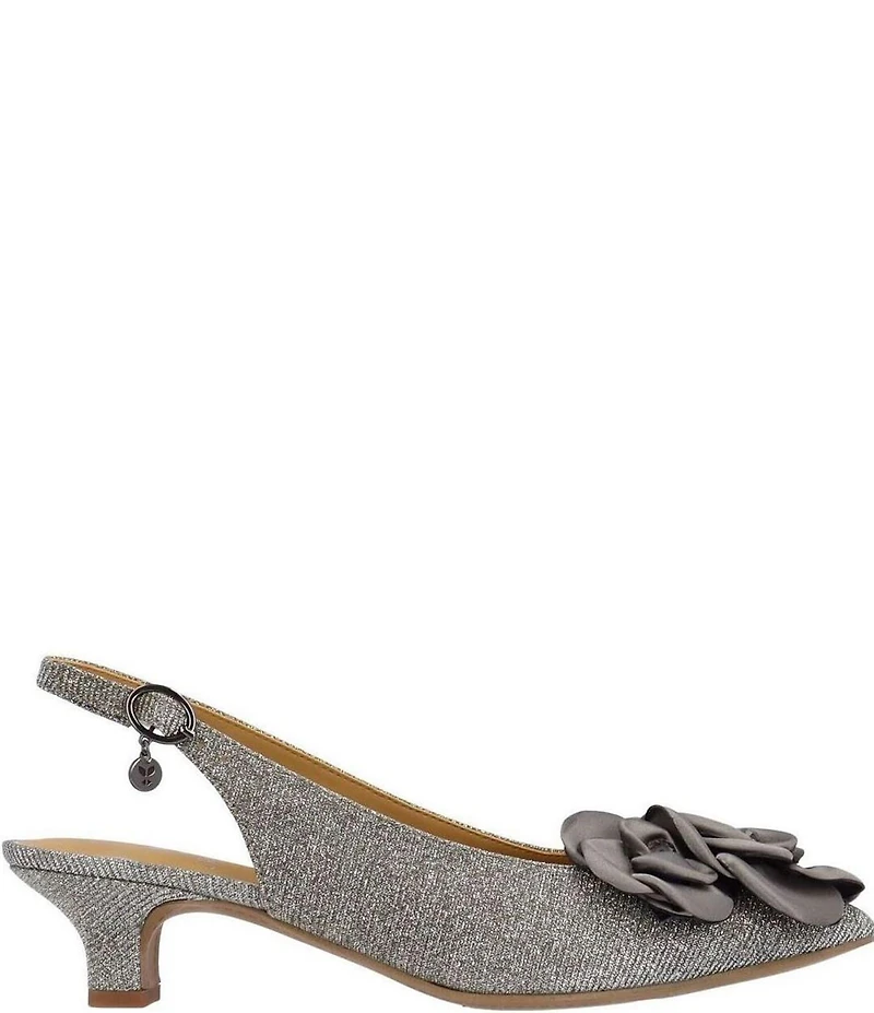 J. Renee Jozey Glitter Fabric Flower Ornament Slingback Kitten Heel Dress Pumps
