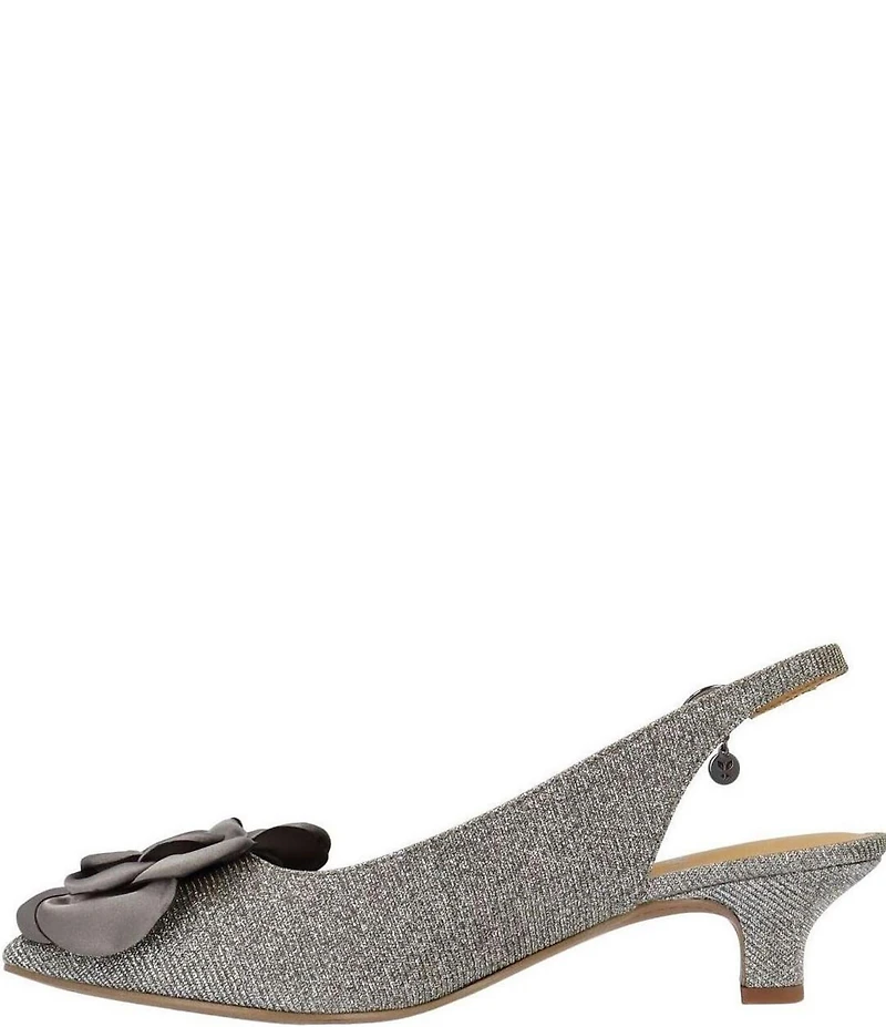 J. Renee Jozey Glitter Fabric Flower Ornament Slingback Kitten Heel Dress Pumps