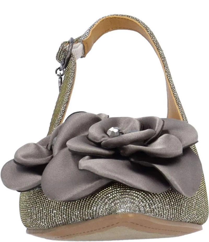 J. Renee Jozey Glitter Fabric Flower Ornament Slingback Kitten Heel Dress Pumps
