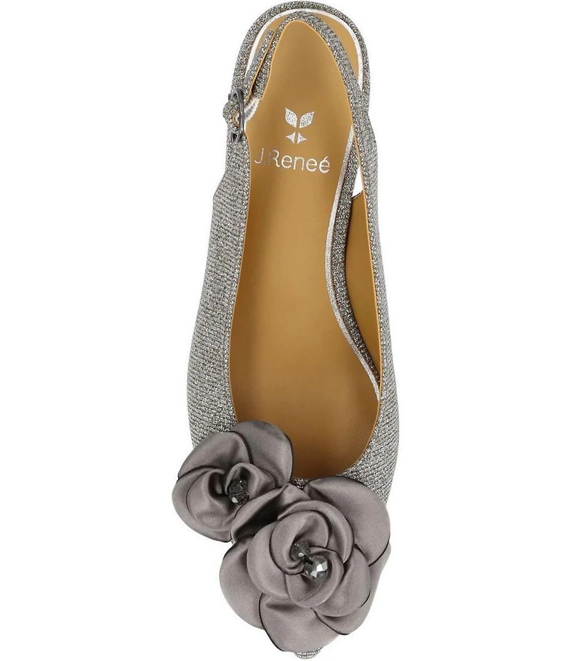 J. Renee Jozey Glitter Fabric Flower Ornament Slingback Kitten Heel Dress Pumps