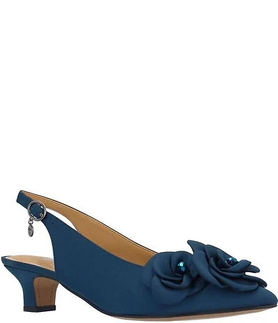J. Renee Jozey Satin Flower Ornament Kitten Heel Sling Pumps