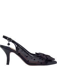 J. Renee Kadence Polka Dot Patent Cap Toe Grosgrain Bow Slingback Pumps