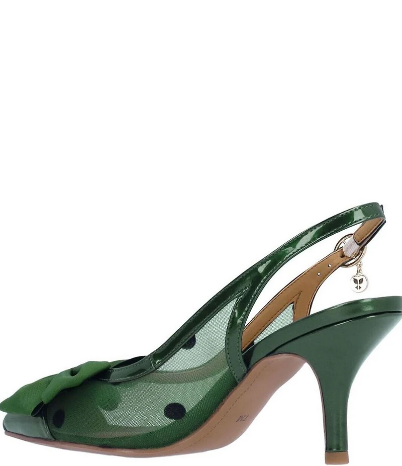 J. Renee Kadence Polka Dot Patent Cap Toe Grosgrain Bow Slingback Pumps