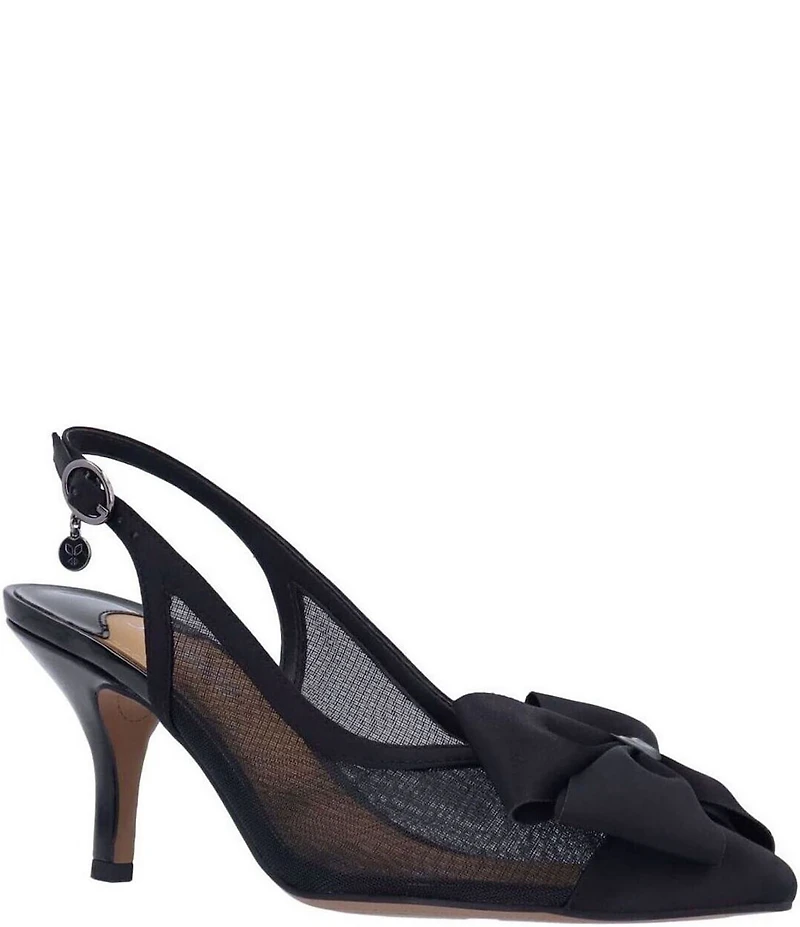 J. Renee Kadence Satin and Mesh Grosgrain Bow Slingback Pumps