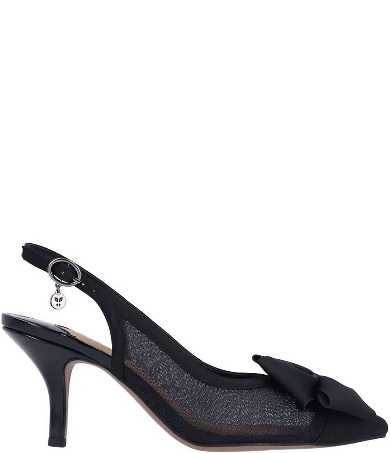J. Renee Kadence Satin and Mesh Grosgrain Bow Slingback Pumps
