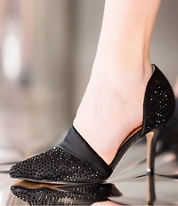 J. Renee Kaleena Satin Rhinestone Embellished d'Orsay Pumps