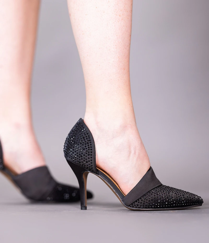 J. Renee Kaleena Satin Rhinestone Embellished d'Orsay Pumps