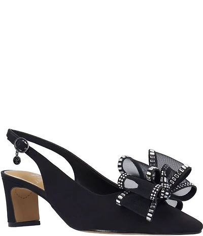 J. Renee Kalindra Satin Crystal Mesh Bow Slingback Dress Pumps
