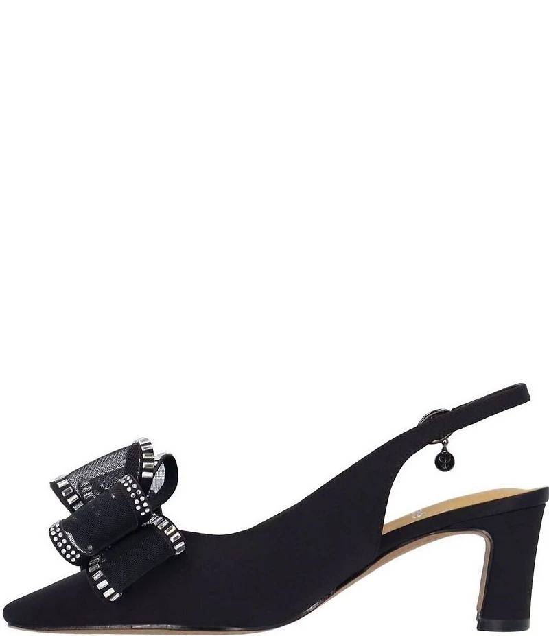 J. Renee Kalindra Satin Crystal Mesh Bow Slingback Dress Pumps